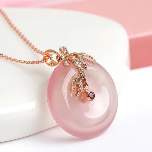 Avani Necklace Women's 18K Gold Diamond Hibiscus Stone Pendant Women's Clavicle Chain Rose Gold Safety Buckle Ruby Hibiscus Stone with 18K Gold Necklace