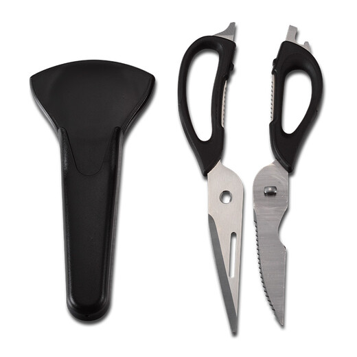 DESLON Multifunctional Scissors Stainless Steel Kitchen Scissors Peeling/Chicken Bone Scissors/Opening Red Wine/Putting Walnuts Black