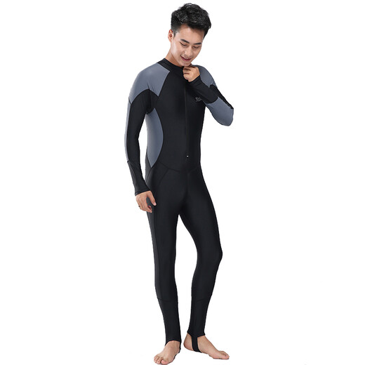 Ziwuqian men's wetsuit thin swimsuit plus size snorkeling wetsuit for teenagers sun protection surfing long-sleeved one-piece swimsuit black and sapphire blue 4XL one size fits all