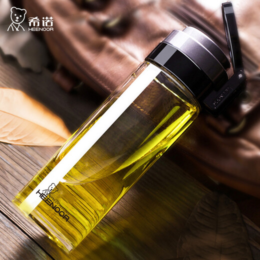 希诺（HEENOOR）玻璃杯单层运动水杯车载便携大容量泡茶杯子带盖过滤网水晶杯 电商款695ml【英文LOGO】