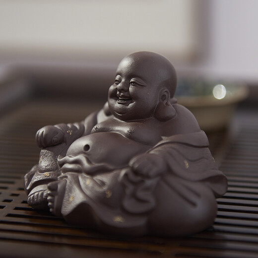 Yixing purple clay tea pet Maitreya Buddha ornaments from the Han and Tang dynasties, smiling often with a big belly, Arhat Laughing Buddha, Happy Buddha ornaments, tea toys, tea sets, purple clay-Happy Buddha