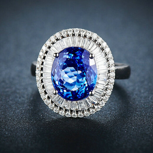 Lescreation Lisa Jewelry 3.60 carat natural tanzanite diamond ring white 18K gold set with blue gemstones South African diamond women's ring 3.6 carat tanzanite ring 5A grade