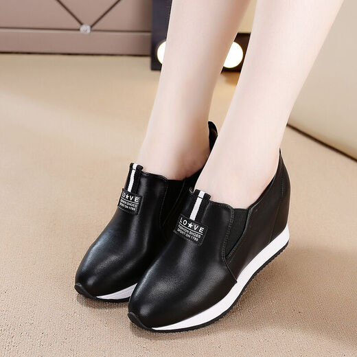 Lairan casual shoes, height-increasing women's shoes, wedge dance shoes, thick-soled sports white shoes, 2025 spring and autumn new shoes, black 36