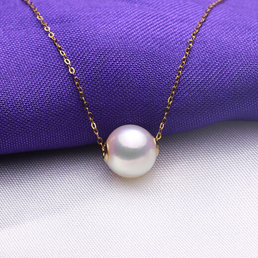 Zhenmei Jewelry Japan Akoya Passepartout Fashion Pearl Pendant Seawater Pearl Necklace Clavicle Chain Exquisite and Beautiful 18K Gold O-Line Chain 8.5-9MM