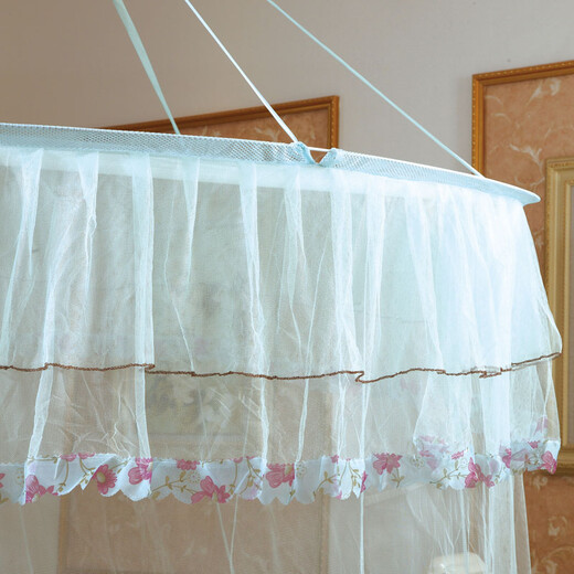European-style encrypted ceiling mosquito net dome ceiling princess mosquito net ceiling hanging style larger palace round Korean bed curtain A-22 water green 1.35 meters bed
