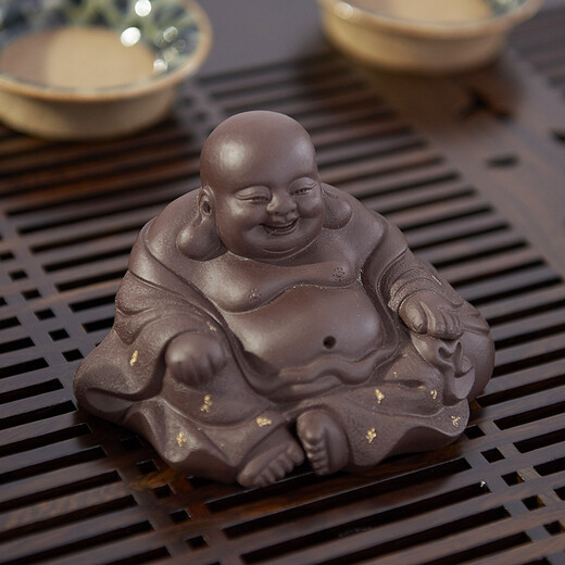 Yixing purple clay tea pet Maitreya Buddha ornaments from the Han and Tang dynasties, smiling often with a big belly, Arhat Laughing Buddha, Happy Buddha ornaments, tea toys, tea sets, purple clay-Happy Buddha