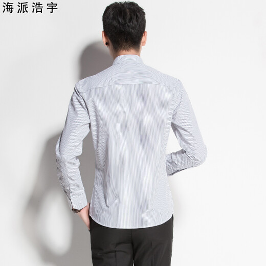 Camisa de manga larga Haipai Haoyu Camisa de cuello chino a rayas de moda para hombres 168-851 rayas en blanco y negro L 40