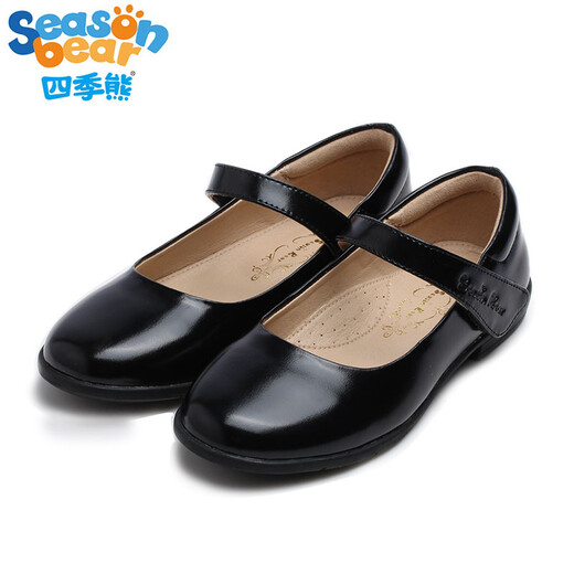 SEASONBEAR girls' leather shoes, two-layer genuine leather shoes, black soft-soled princess shoes, new children's leather shoes for middle and large children, student performance shoes, black (two-layer cowhide) 37, inner length 24cm