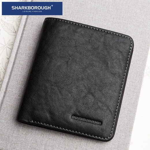 Sharkborough Gift Geatic Leather Men's Court portefeuille mince Clai de permis de conducteur Clotte de cartes multiples portefeuille anti-démagnétisation noire [Vellet Tanned Couche Cower Hide Mino]