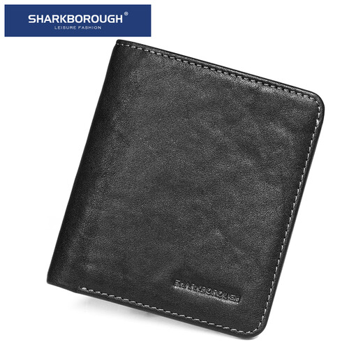 Sharkborough Gift Geatic Leather Men's Court portefeuille mince Clai de permis de conducteur Clotte de cartes multiples portefeuille anti-démagnétisation noire [Vellet Tanned Couche Cower Hide Mino]