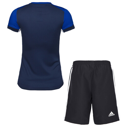 Adidas children's sportswear suit summer training suit badminton suit short-sleeved shorts AJ5255/AJ5285 women's blue and black suit 128