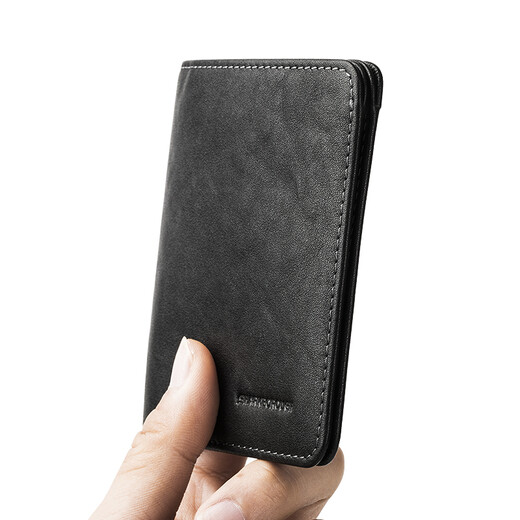 Sharkborough Gift Geatic Leather Men's Court portefeuille mince Clai de permis de conducteur Clotte de cartes multiples portefeuille anti-démagnétisation noire [Vellet Tanned Couche Cower Hide Mino]