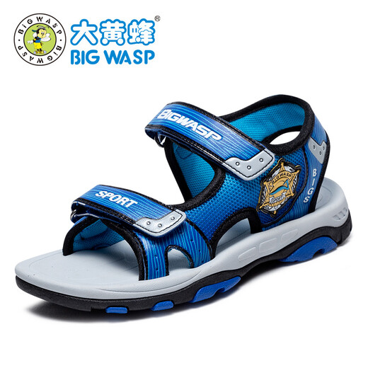 BIG WASP boys' sandals new trendy Korean style primary school students summer children's beach shoes middle and older children 8099 blue 37