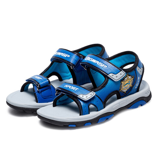 BIG WASP boys' sandals new trendy Korean style primary school students summer children's beach shoes middle and older children 8099 blue 37