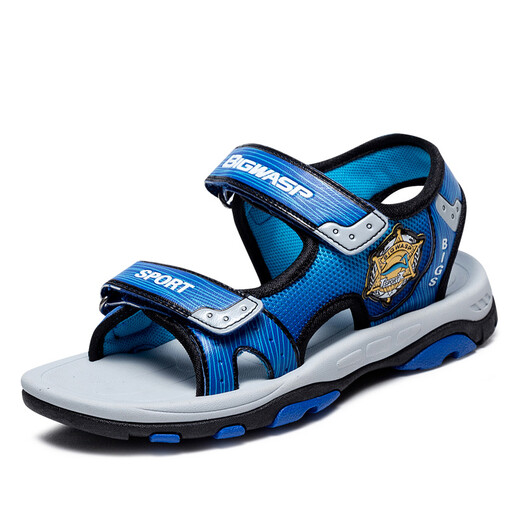 BIG WASP boys' sandals new trendy Korean style primary school students summer children's beach shoes middle and older children 8099 blue 37