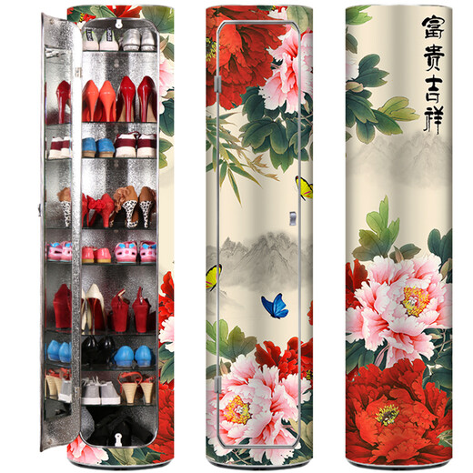 Tiancheng Huaxin Creative Rotating High-end Shoe Cabinet Дом в китайском стиле круглый 360 вращающийся шкаф для обуви Большой многослойный шкаф для хранения с дверью ZG-841 Феттинг-зеркал модель 40 Диаметр 13-слойной высоты 197 см (с дверью)