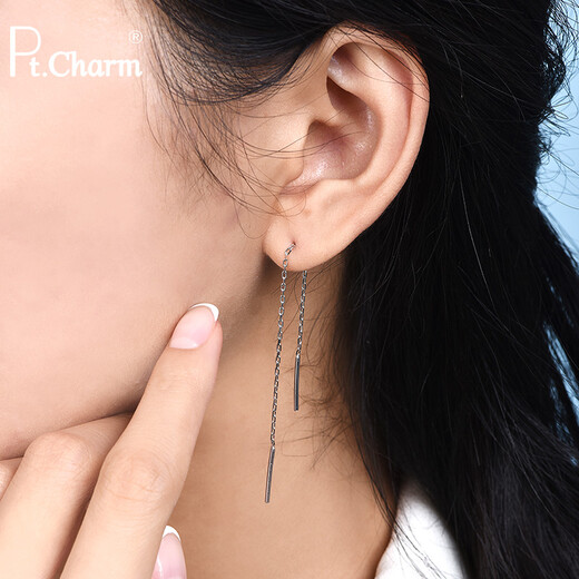 Pt.Charm platinum ear wire for women pt950 platinum fine bead chain fashionable versatile tassel ear wire customized 1.2-1.3 g pair