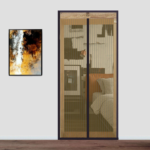 1GSHOP anti-mosquito door curtain, Velcro fastener, solid color door curtain, anti-mosquito screen, magnetic anti-mosquito door curtain without punching, brown (2 packs of magic buckles) 140*220 cm