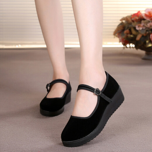 Fulai red old Beijing cloth shoes women's shoes thick sole black wedge work shoes waterproof platform women's single shoes hotel non-slip cleaning shoes 316 black 37