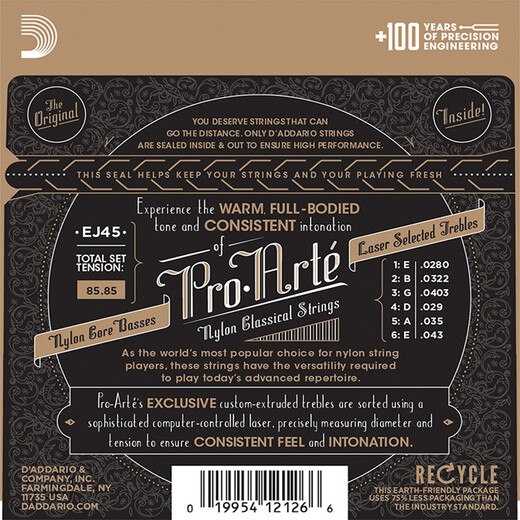 达达里奥（D'Addario）EJ45美国进口古典吉他琴弦 标准张力尼龙弦芯套弦