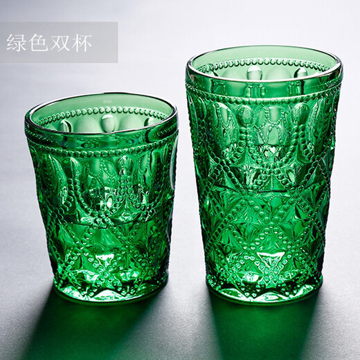 LIUIUSU Retro Glass Creative Crystal Embossed Glass Cup Colored Lead-free Glass Water Cup Juice Cup