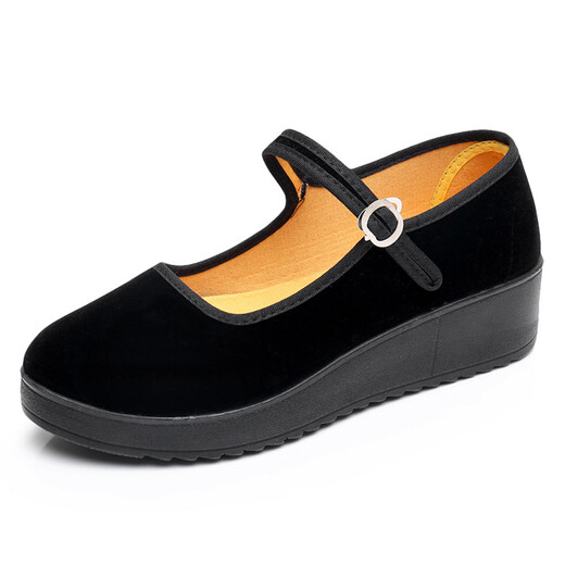 Fulai red old Beijing cloth shoes women's shoes thick sole black wedge heel work shoes waterproof platform women's single shoes hotel non-slip cleaning shoes 316 black 37