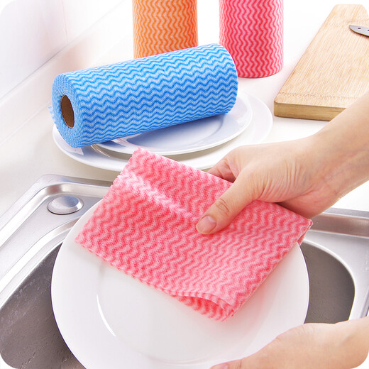 Kitchen rags, housekeeping cleaning towels, bamboo fiber absorbent non-woven disposable dishwashing cloths - about 50 pieces, random colors, 1 roll