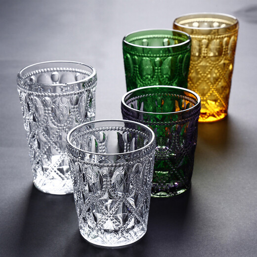 LIUIUSU Retro Glass Creative Crystal Embossed Glass Cup Colored Lead-free Glass Water Cup Juice Cup