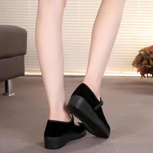 Fulai red old Beijing cloth shoes women's shoes thick sole black wedge heel work shoes waterproof platform women's single shoes hotel non-slip cleaning shoes 316 black 37