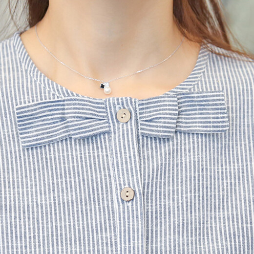 Mutterschaftskleidung Frühling und Herbst Top Lose Puppenstil Mutterschaft Hemd Frauen Langarm gestreifter Bogen Schwangeres Frauen Hemd Basis blau grau xxl