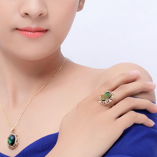 OUCERNY ammolite ring 18k yellow gold with diamond natural ammolite ring colorful women's ring women's model needs to be customized 5-7 days