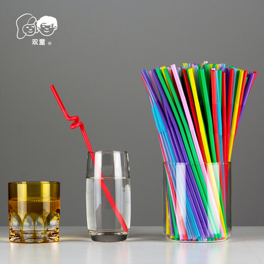 Shuangtong 200 pieces/two packs 71035 art straws disposable plastic beverage bendable pattern juice straws 71035 color mixed two packs (200 pieces) non-independent packaging