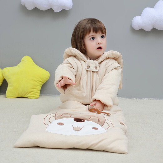 Bamile Baby Sleeping Bag, Children's Anti-Kick Quilt, Baby's Removable Sleeves, Extended Color Cotton Autumn and Winter Blanket, Thick Autumn and Winter Style, 0-20 Degrees, 130CM (Total Length of Sleeping Bag, Suitable for 1-5 Years Old Baby)
