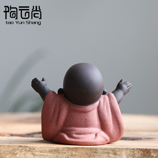 Tao Yunshang's cute little monk tea pet ornaments, purple clay little novices can raise handmade tea toys, tea sets, tea table ornaments, flower pot ornaments, joyful big-bellied Maitreya Buddha