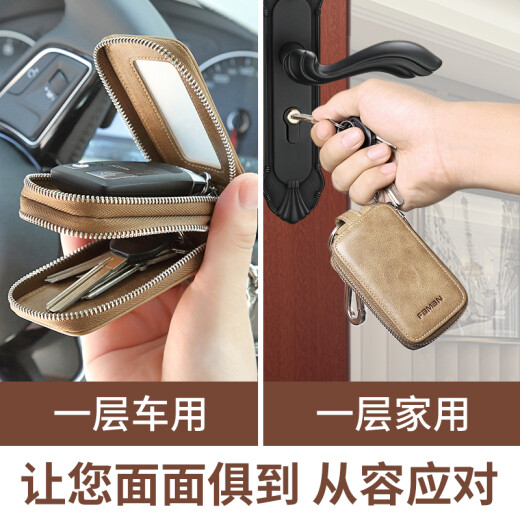 Bolsa de llave de automóvil de Feiman para cuero multifuncional para hombres gran capacidad para el hogar Key General Cover Copia de doble cintura colgante Coffee oscuro para hombres Color
