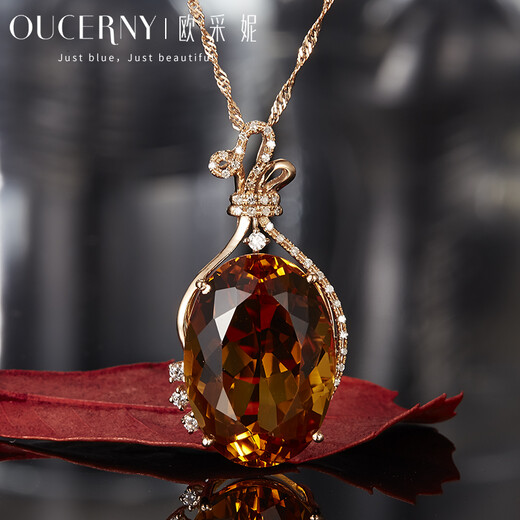 Ouchini colored gemstone customized 18k rose gold diamond necklace citrine citrine pendant for women 18K rose gold (customized in 5-7 days)