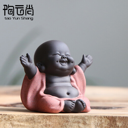 Tao Yunshang's cute little monk tea pet ornaments, purple clay little novices can raise handmade tea toys, tea sets, tea table ornaments, flower pot ornaments, joyful big-bellied Maitreya Buddha