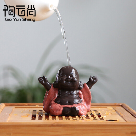 Tao Yunshang's cute little monk tea pet ornaments, purple clay little novices can raise handmade tea toys, tea sets, tea table ornaments, flower pot ornaments, joyful big-bellied Maitreya Buddha