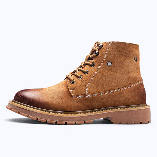 AOSENTU Martin boots men's boots men's genuine leather back fleece snow boots men's middle tops men's British retro work clothes men's shoes brown CC81 41