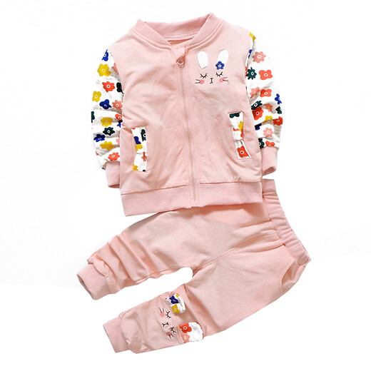 Qiyuxin children's clothing girls suit spring and autumn clothes children's suit new fashionable girl baby casual jacket two-piece set pink 100 (suitable for height 90-100cm)