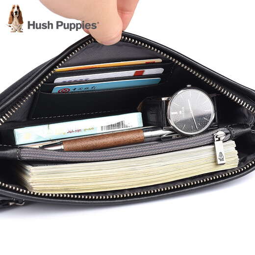 
Hush Puppies men's genuine leather handbag head layer cowhide clutch men's bag large capacity hand grab envelope bag wrist bag men's bag black two-color pattern