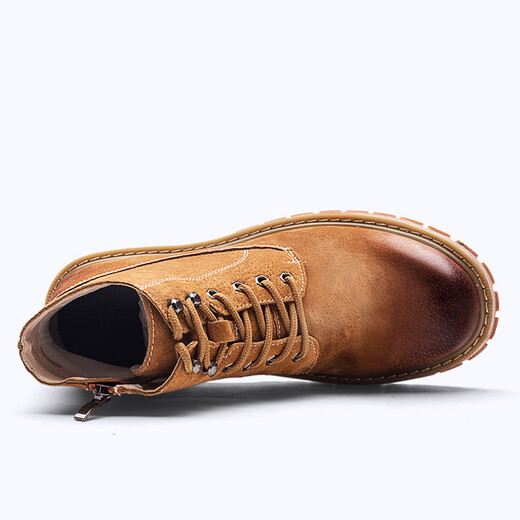 AOSENTU Martin boots men's boots men's genuine leather back fleece snow boots men's middle tops men's British retro work clothes men's shoes brown CC81 41