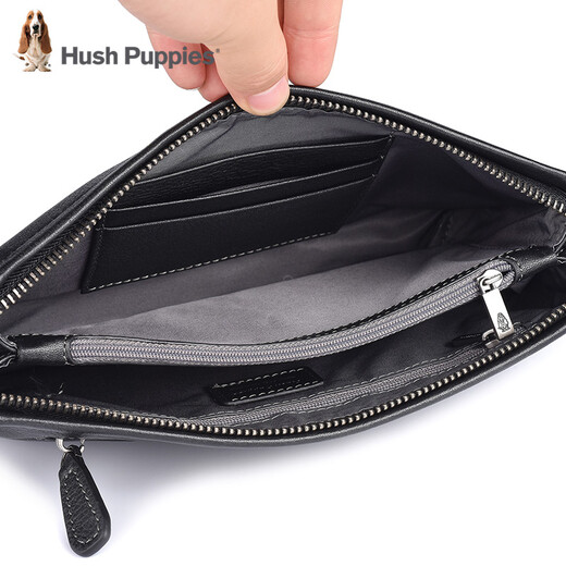 
Hush Puppies men's genuine leather handbag head layer cowhide clutch men's bag large capacity hand grab envelope bag wrist bag men's bag black two-color pattern