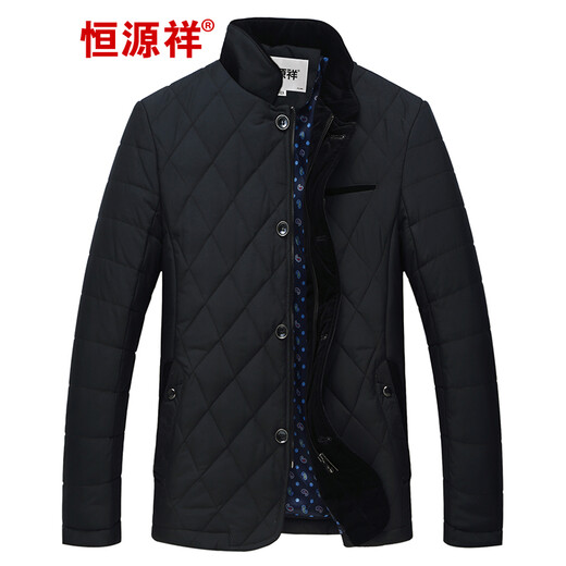 恒源祥男士棉服纯色立领秋冬季保暖棉袄中年爸爸装商务休闲男款棉衣外套 9274黑色 4XL (195)