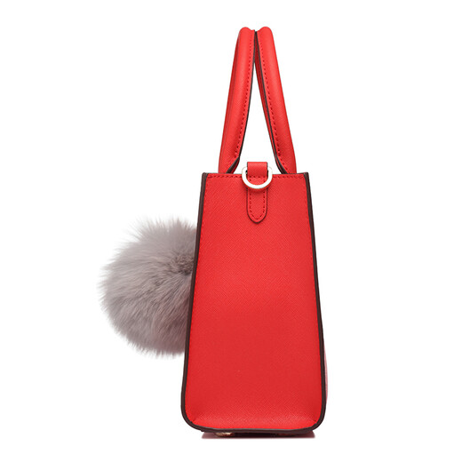 Cassile (cassile) European and American bag cross pattern cowhide fur ball intellectual handbag T171010102B6 orange red