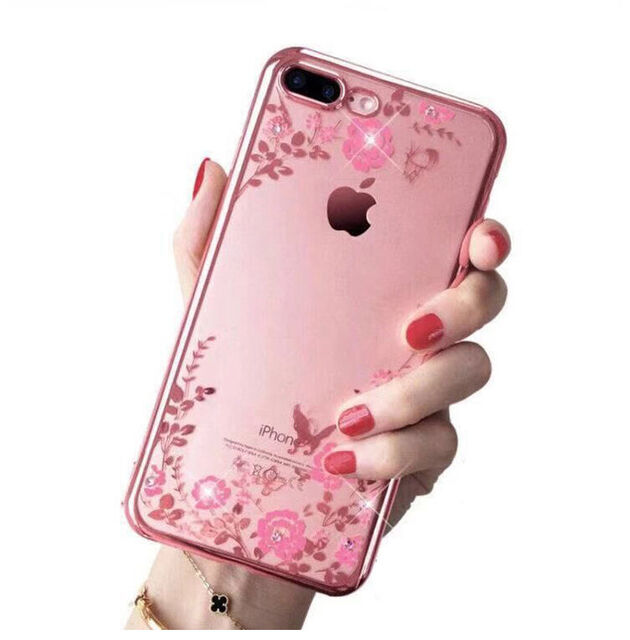 手机壳钻6p硅胶xsmax软壳iphone7plus超薄8p奢华xr电镀11女 粉花 玫瑰