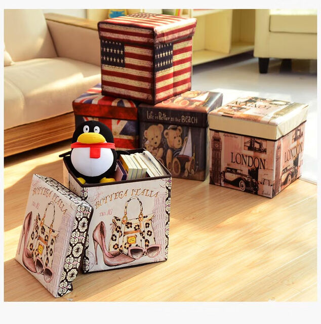 收纳凳子储物凳可坐小凳子家用时尚创意收纳箱神器 圆形25*25*25 圆点