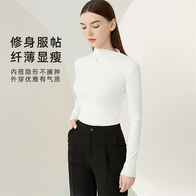 ALDOLA Half Turtle Collar Bottoming Shirt Women's Velvet Thickened Long Sleeve Slim Fit Autumn and Winter Warm Inner Basic Top White 2XL