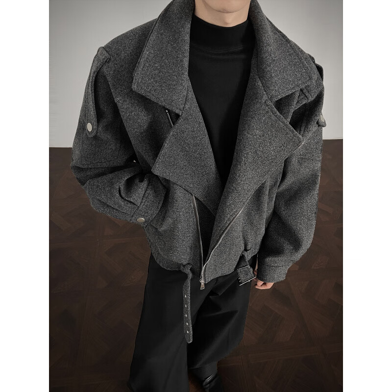 Shelley Jones American design woolen jacket men's autumn and winter cleanfit Korean style high-end short handsome deconstructed jacket floral gray XL recommended 120-140 pounds