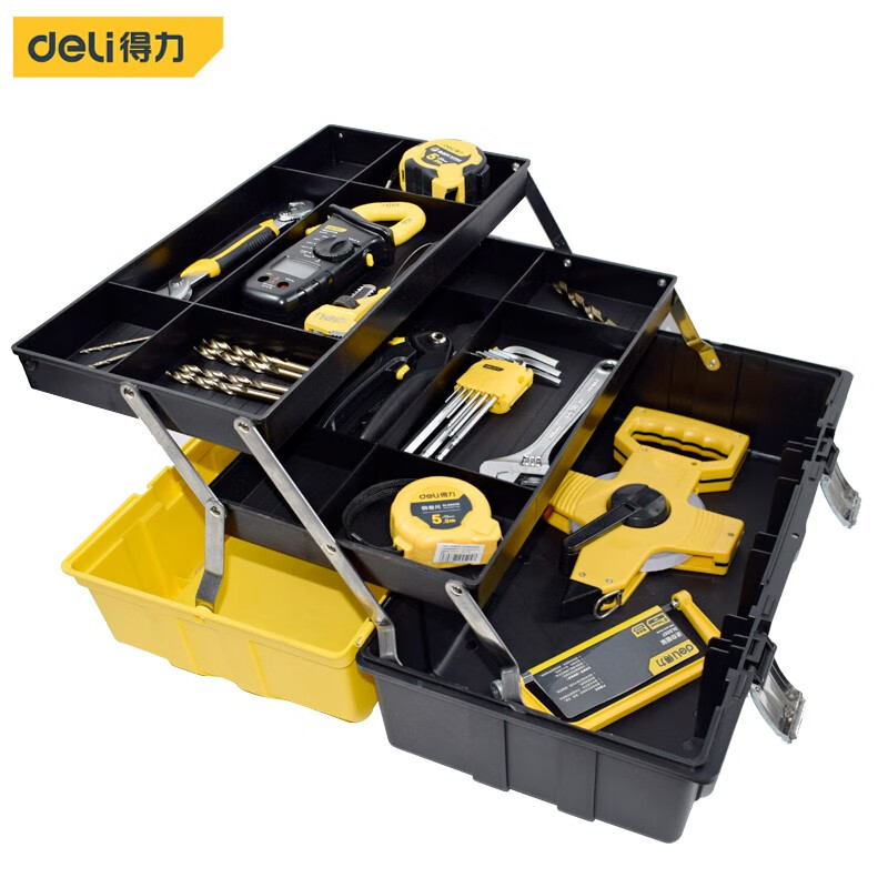 Deli household hardware tool box empty box storage box art electrician portable large plastic car parts tool box 21-inch reinforced three-layer tool box DL432021